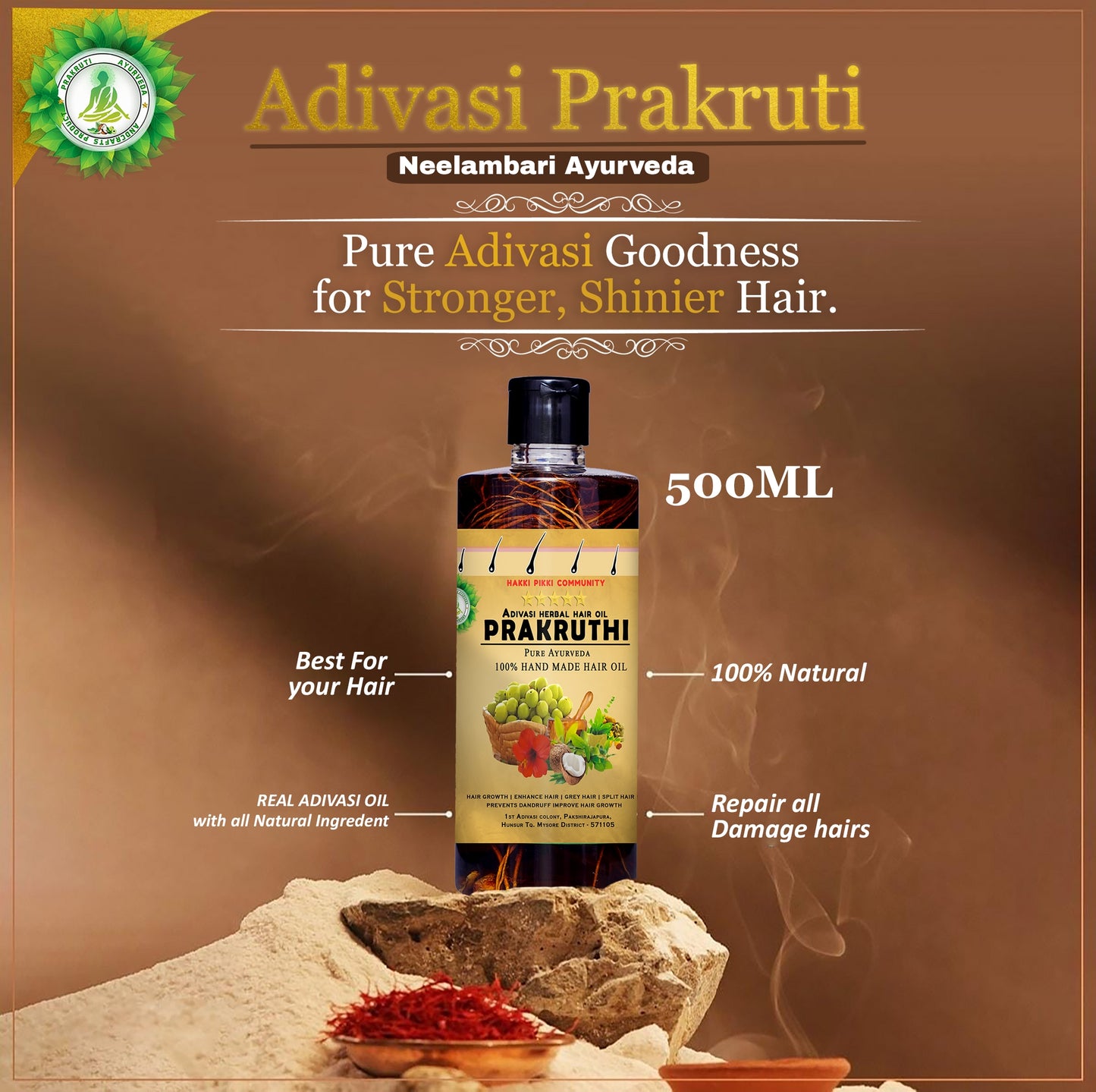 🔻ADIVASI PRAKRUTHI NEELAMBARI AYURVEDA HAIR OIL BUY 250ML